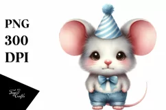 Shy Baby Mouse Party Hat | Watercolor Clipart Product Image 1