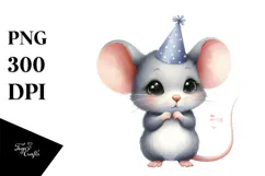 Watercolor Mouse Party Hat Big Eyes Shy | Sublimation | Product Image 1