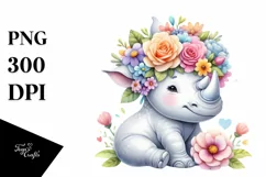 Cute Flower Crown Rhino | Sublimation Clipart Product Image 1