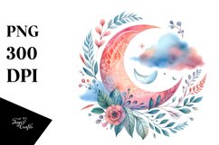 Vibrant Boho Moon with Foliage Clouds Product Image 1