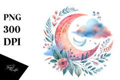 Vibrant Boho Moon with Foliage Clouds Product Image 1