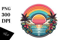Retro Tropical Rainbow Sunset, Clipart PNG Product Image 1