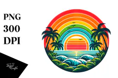 Retro Tropical Rainbow Sunset, Clipart PNG Product Image 1
