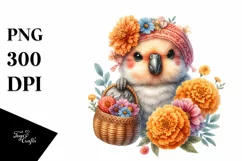 Detailed Boho Baby Parrot with Marigold Bouquet Product Image 1