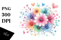 Colorful Digital Flower with Heart Petals, Transparent PNG Product Image 1