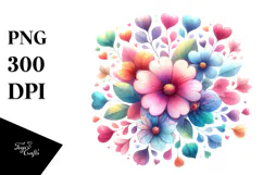 Colorful Watercolor Simple Flower with Heart Petals, PNG Product Image 1