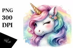 Colorful Winking Baby Unicorn PNG Product Image 3