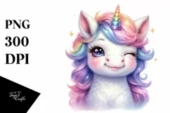 Colorful Winking Baby Unicorn PNG Product Image 3