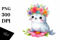 Vibrant Flower Crown Seal | Sublimation Clipart Product Image 1