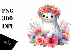 Adorned Seal with Flower Crown | Sublimation Clipart Product Image 1