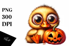 Crazy Baby Duck Holding Halloween Pumpkin PNG Product Image 1