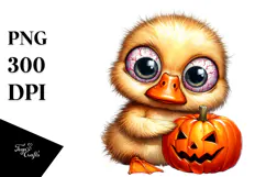 Crazy Baby Duck Holding Halloween Pumpkin PNG Product Image 1
