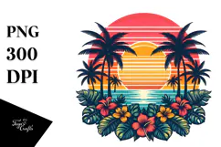 Retro Tropical Sunset Clipart PNG Product Image 1