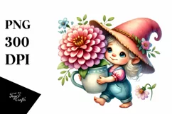 Cute Baby GNOME with Zinnia Cup PNG Product Image 1