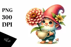 Cute Baby GNOME with Zinnia Cup PNG Product Image 1