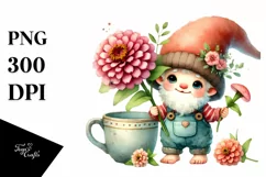 Cute Baby GNOME with Zinnia Cup PNG Product Image 1