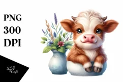 Cute Baby Highland Cow Smiling Vase | Clipart Product Image 3