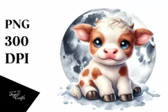 Cute Baby Highland Cow Smiling Moon | Clipart Product Image 1