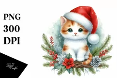 Watercolor Cat with Christmas Decorations PNG Product Image 3