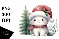 Watercolor Cat with Christmas Decorations PNG Product Image 1