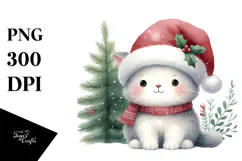 Watercolor Cat with Christmas Decorations PNG Product Image 1