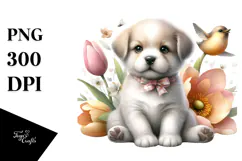 Whimsical Watercolor Spring Puppy, Transparent PNG Product Image 1