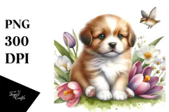 Whimsical Watercolor Spring Puppy, Transparent PNG Product Image 1