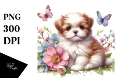 Whimsical Watercolor Spring Puppy, Transparent PNG Product Image 1