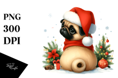 Pug with Christmas Decorations PNG Product Image 1