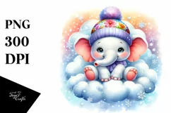 Retro Baby Elephant with Snowflakes PNG Product Image 1