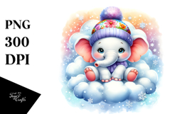 Retro Baby Elephant with Snowflakes PNG Product Image 1
