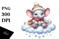Retro Baby Elephant with Snowflakes PNG Product Image 1