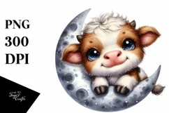 Cute Baby Highland Cow Smiling Moon | Clipart Product Image 3
