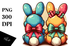 Colorful Retro Bunnies Sitting PNG Product Image 1
