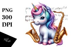 Colorful Baby Unicorn in Jazz Club, PNG Product Image 3