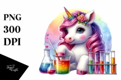 Colorful Baby Unicorn with Beaker and Test Tubes, PNG Product Image 3