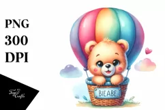 Colorful Baby Bear Resting on Hot Air Balloon | Clipart Product Image 1