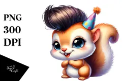 Cute Baby Squirrel with Party Hat, Transparent PNG Product Image 1