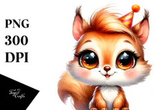 Cute Baby Squirrel with Party Hat, Transparent PNG Product Image 1