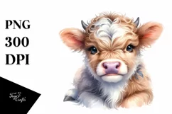 Cute Baby Highland Cow Smiling | Clipart Product Image 1
