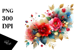 Colorful Watercolor with Small Red Roses | Clipart Product Image 1