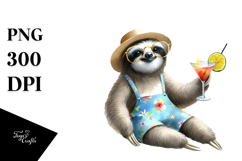 Cute Sloth in Beachwear Drinking Cocktail Product Image 1