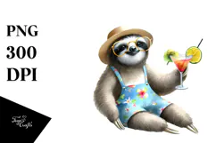 Funky Sloth in Beachwear Drinking Cocktail PNG Product Image 1