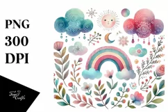 Colorful Watercolor Digital Painting with Very Simple Cute Product Image 1