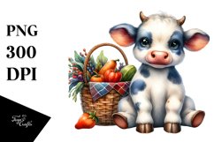Quirky Baby Cow Holding Autumn Vegetables Product Image 1
