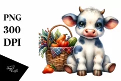 Quirky Baby Cow Holding Autumn Vegetables Product Image 1