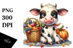 Quirky Baby Cow Holding Autumn Vegetables Product Image 1