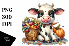 Quirky Baby Cow Holding Autumn Vegetables Product Image 1