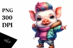 Cute Pig Dancing with Cool Haircut PNG Product Image 3