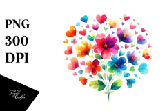 Colorful Watercolor Simple Flower with Heart Petals, PNG Product Image 1